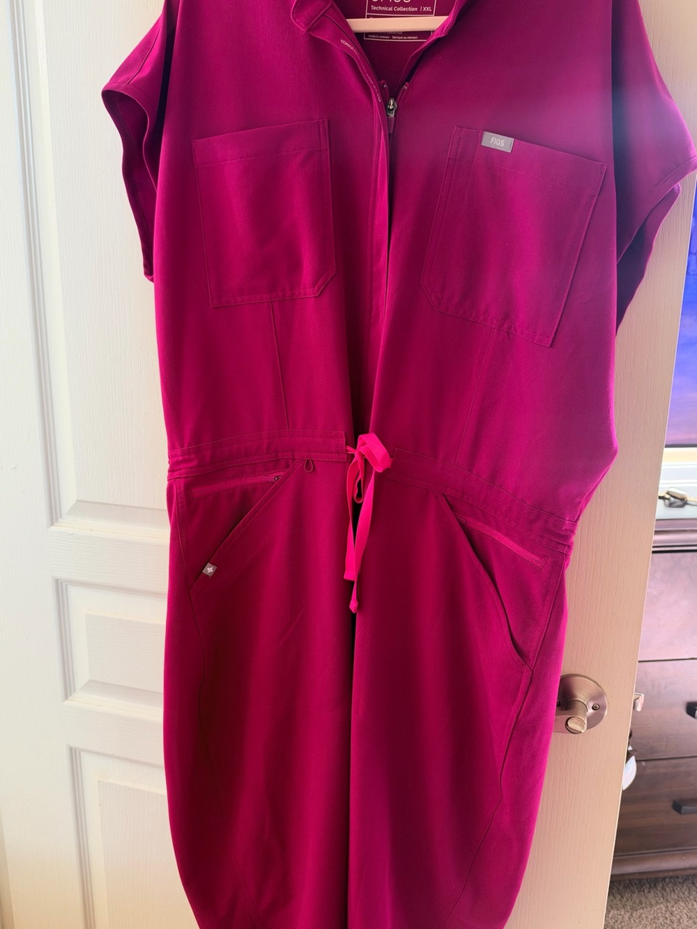 Figs Hot Pink Zip-Front Utility Jumpsuit